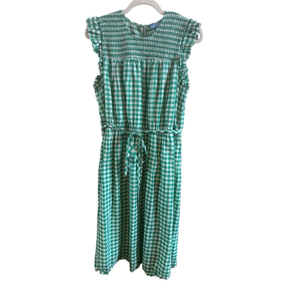 Draper James RSVP Green White Gingham Smocked Yoke Sleeveless Dress Size XL
